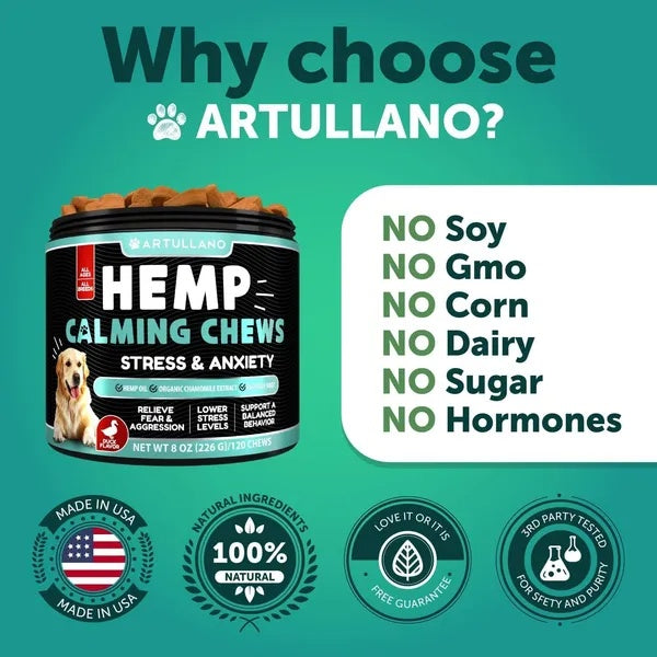 Hemp Calming Chews for Dogs โ Stress & Anxiety Relief Treats ๐ถโจ