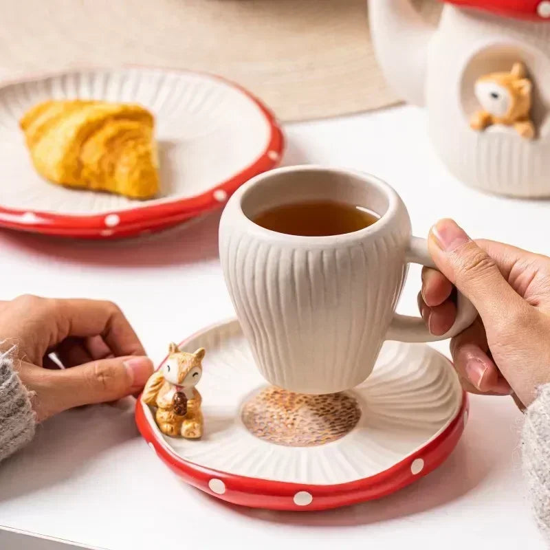 Mushroom Ceramic Cup with Lid