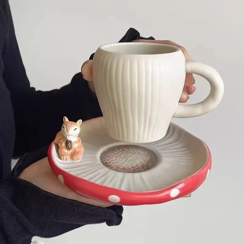 Mushroom Ceramic Cup with Lid