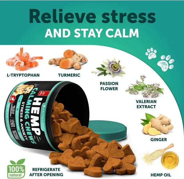 Hemp Calming Chews for Dogs โ Stress & Anxiety Relief Treats ๐ถโจ